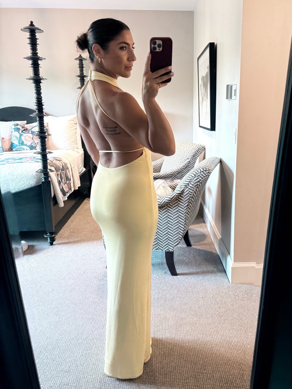 NBD Pale Yellow Backless Halter Maxi Dress